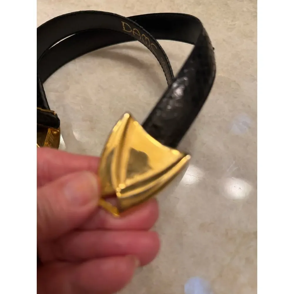 Vintage Dame black eelskin belt gold clip sz S